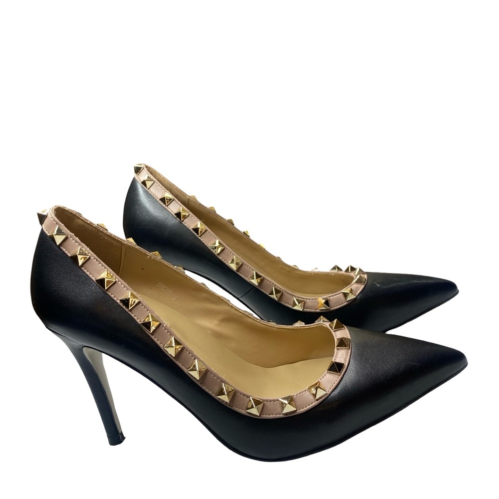Valentino Black and Gold Studded Heels - Picture 6 of 11